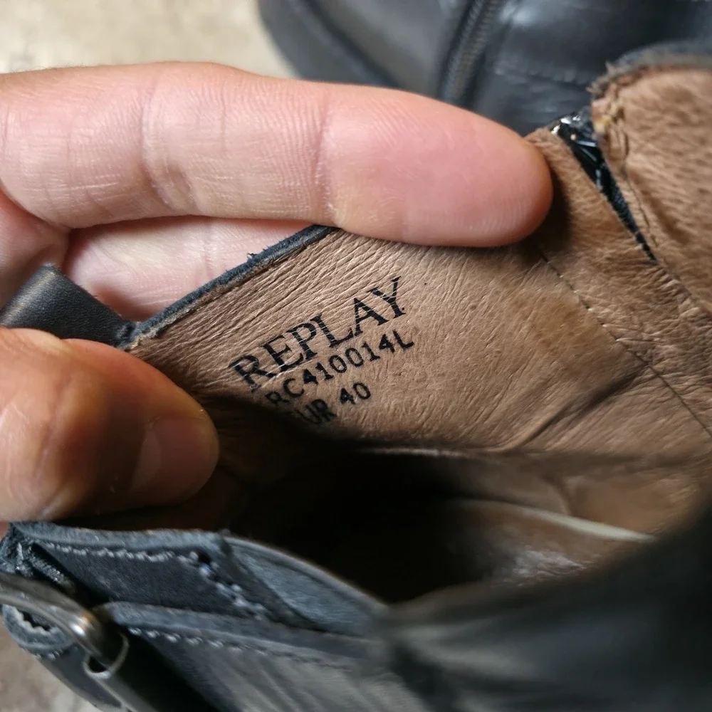 Replay Hert Biker Boots Black Leather Monk Strap Mens 7 - 7.5 / Womens 9 - 9.5‎